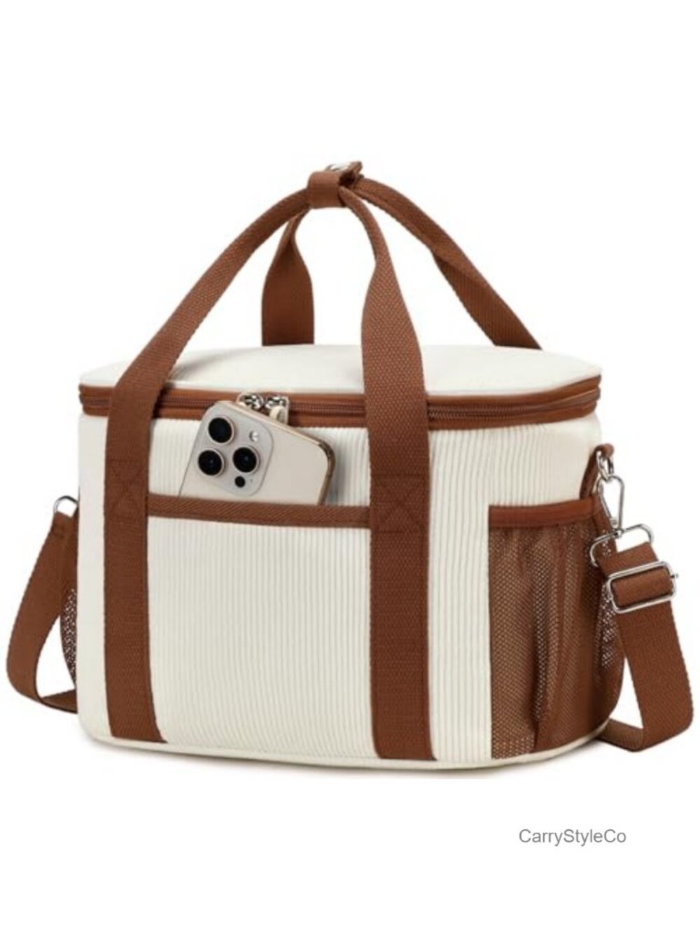 Insulated Lunch Bag Corduroy Leakproof Wide Open Tote with Shoulder Strap